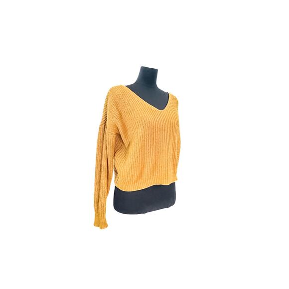 Hippie Rose Mustard Yellow Knit Cropped Sweater - Small - Picture 2 of 8